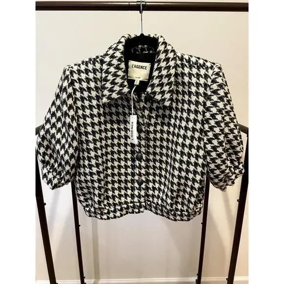 L'Agence Cove Houndstooth Cropped Tweed Jacket size 10